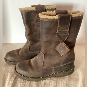 Kids Timberland Waterproof Brown Leather Mid-Calf Boots size 13 retail $80